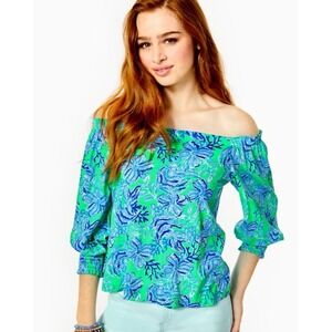 Lilly Pulitzer Lessa Off the Shoulder Top NWOT Resort Wear Tropical Vacation XS